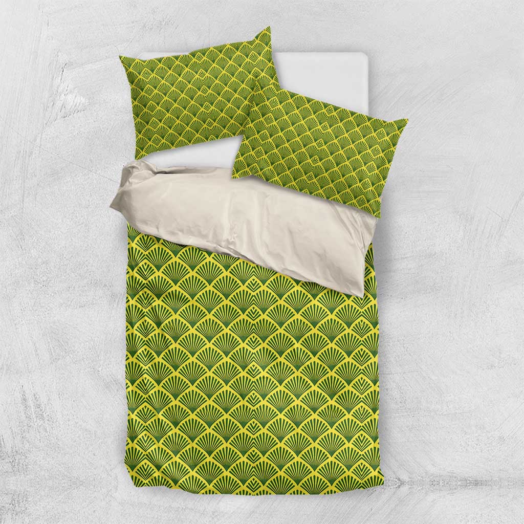 Gabon Tribal Pattern Bedding Set - National Flag Colors and Bold Text Design TS04