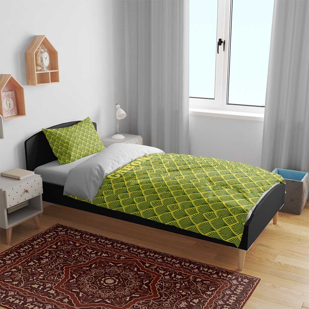 Gabon Tribal Pattern Bedding Set - National Flag Colors and Bold Text Design TS04