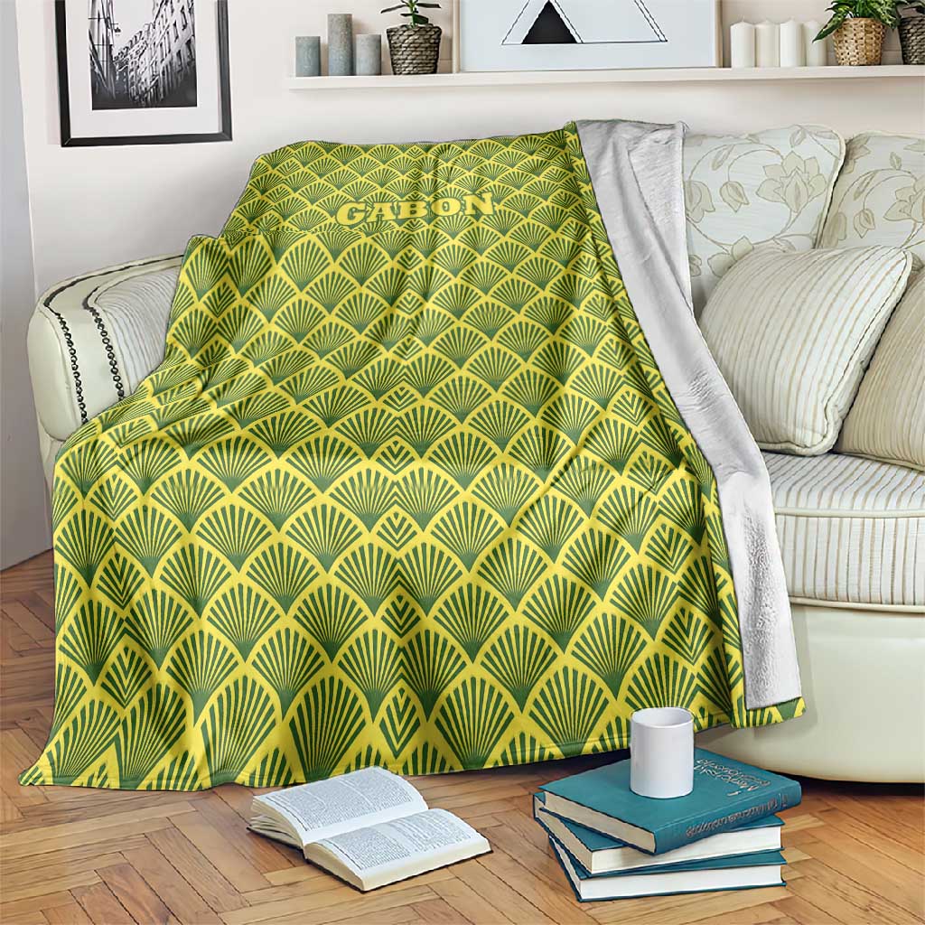 Gabon Tribal Pattern Blanket - National Flag Colors and Bold Text Design TS04