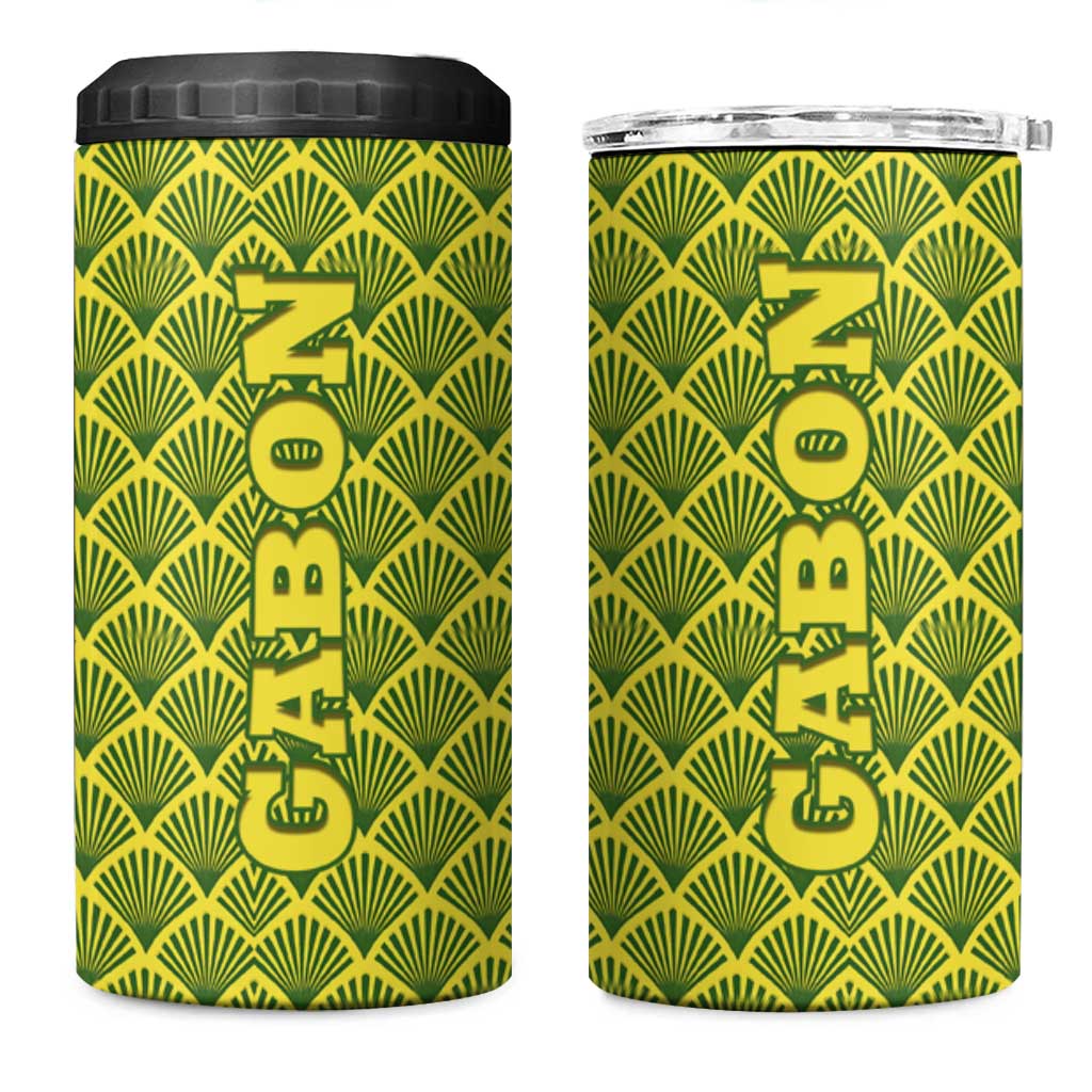 Gabon Tribal Pattern 4 in 1 Can Cooler Tumbler - National Flag Colors and Bold Text Design TS04