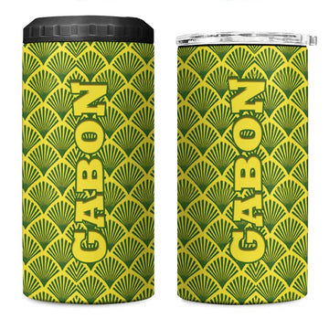 Gabon Tribal Pattern 4 in 1 Can Cooler Tumbler - National Flag Colors and Bold Text Design TS04