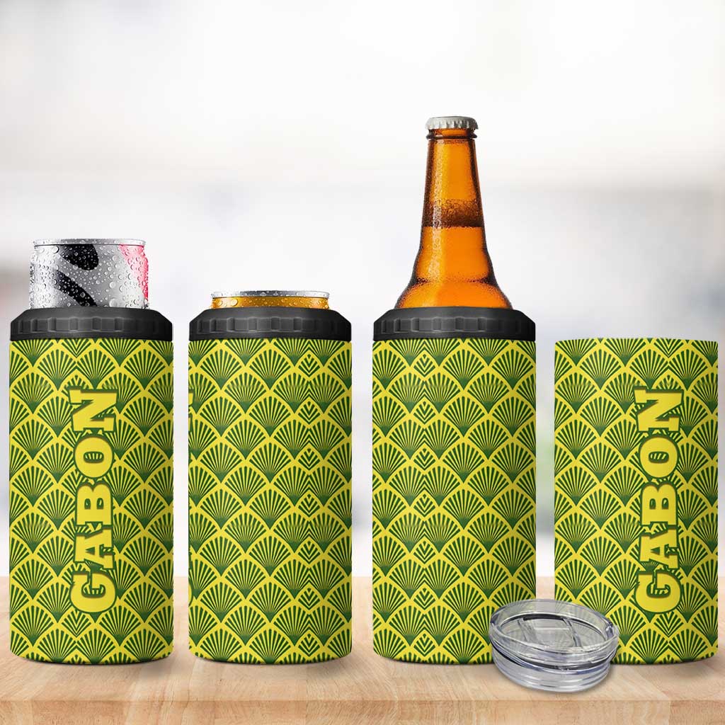 Gabon Tribal Pattern 4 in 1 Can Cooler Tumbler - National Flag Colors and Bold Text Design TS04