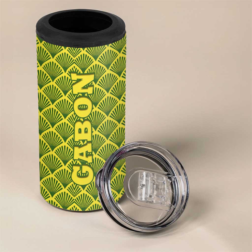 Gabon Tribal Pattern 4 in 1 Can Cooler Tumbler - National Flag Colors and Bold Text Design TS04
