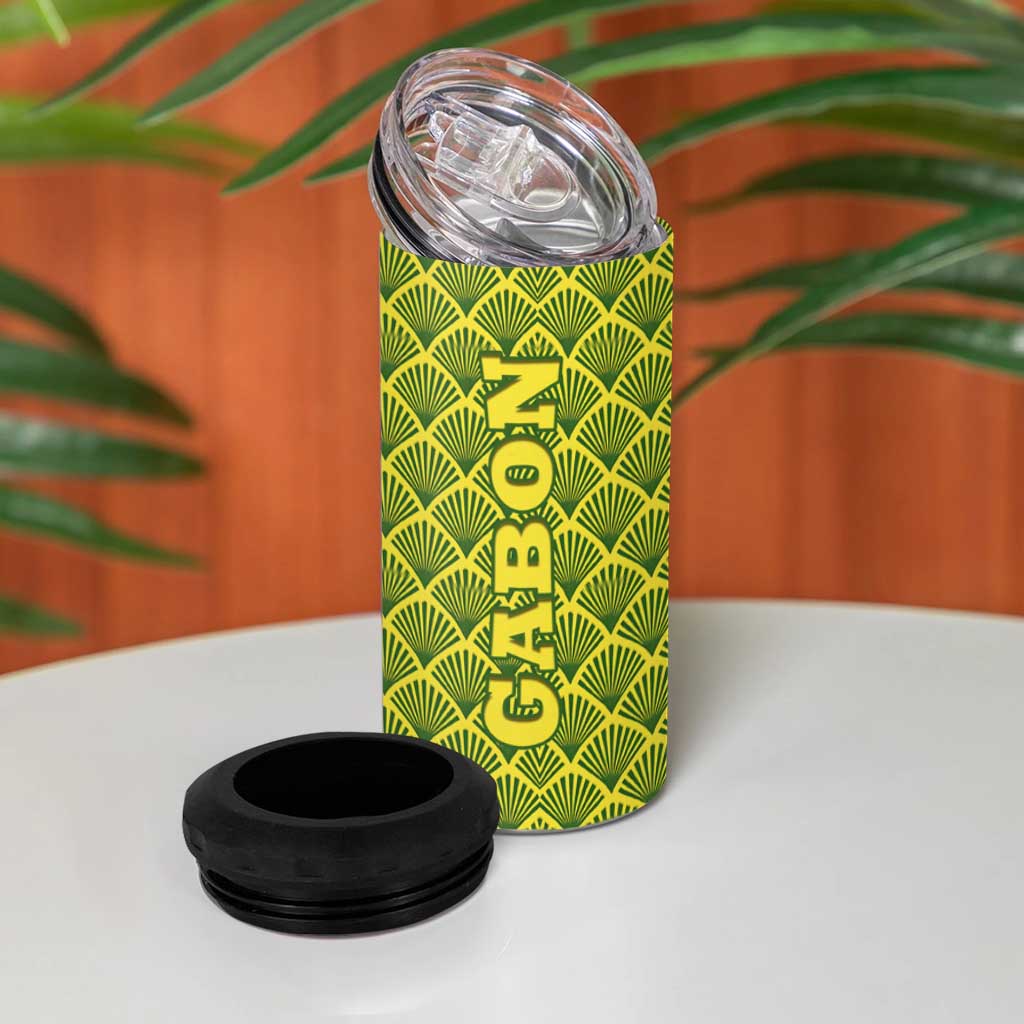 Gabon Tribal Pattern 4 in 1 Can Cooler Tumbler - National Flag Colors and Bold Text Design TS04