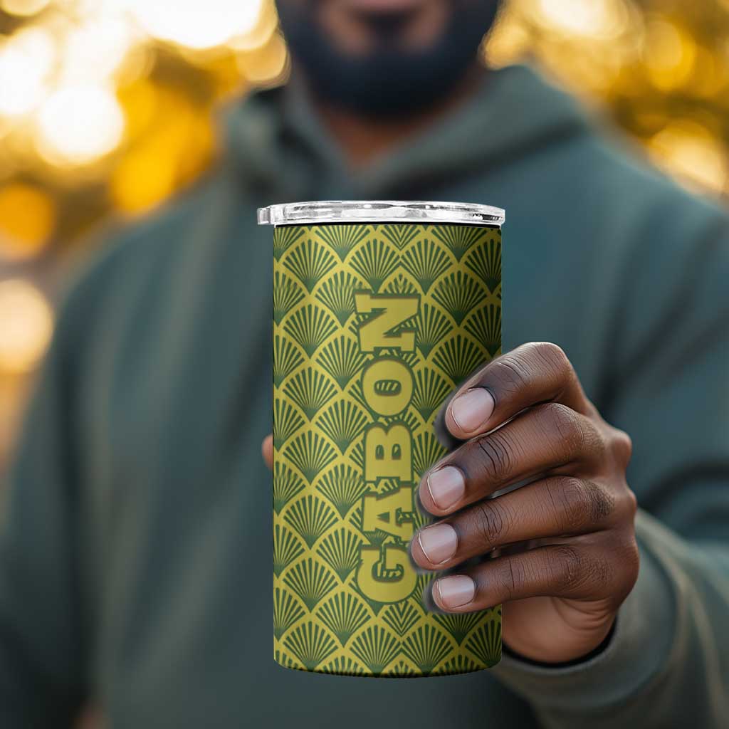 Gabon Tribal Pattern 4 in 1 Can Cooler Tumbler - National Flag Colors and Bold Text Design TS04