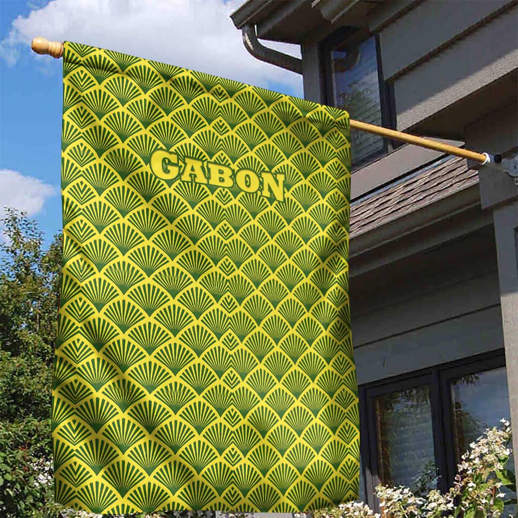 Gabon Tribal Pattern Garden Flag - National Flag Colors and Bold Text Design TS04