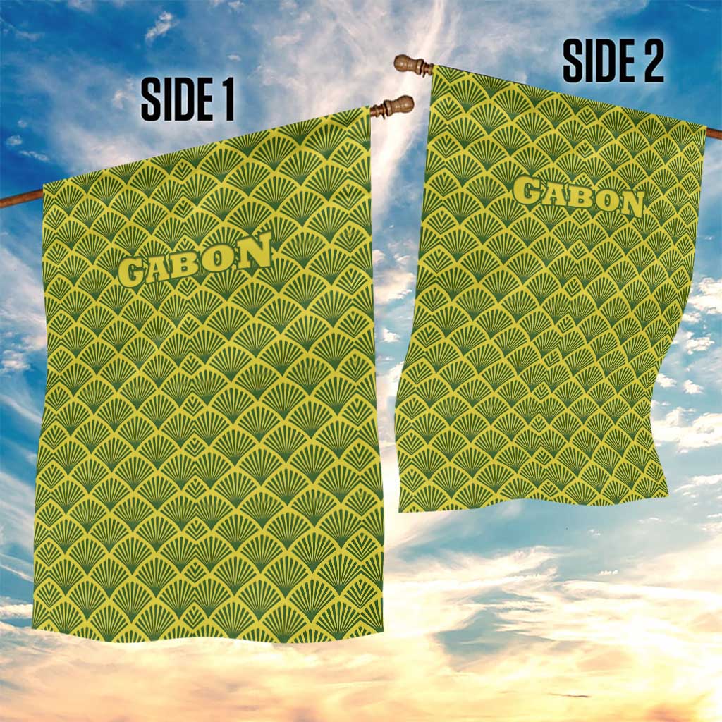 Gabon Tribal Pattern Garden Flag - National Flag Colors and Bold Text Design TS04