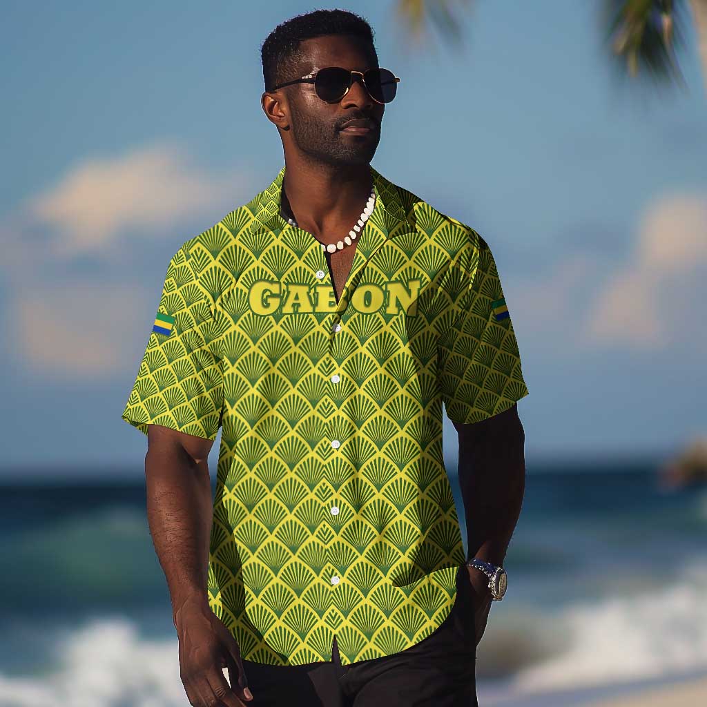 Gabon Tribal Pattern Hawaiian Shirt - National Flag Colors and Bold Text Design TS04