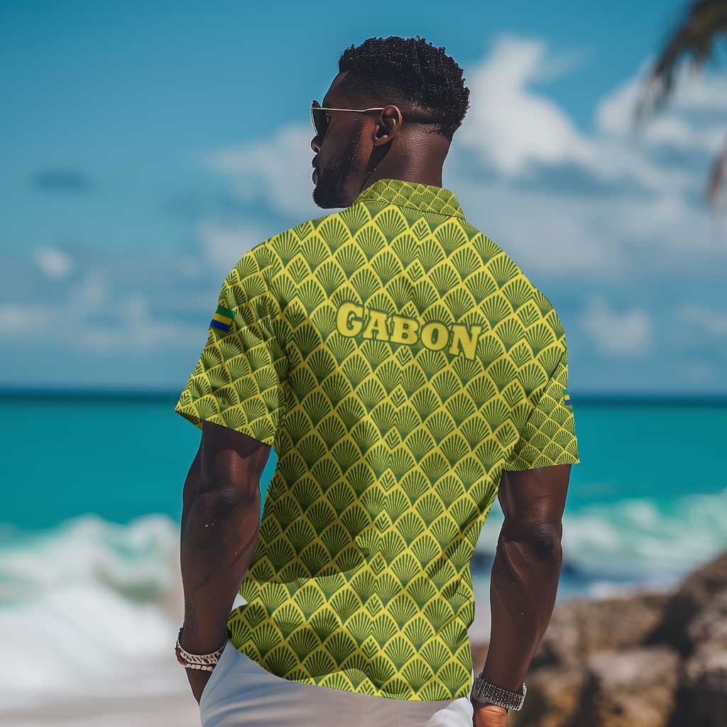 Gabon Tribal Pattern Hawaiian Shirt - National Flag Colors and Bold Text Design TS04