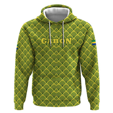 Gabon Tribal Pattern Hoodie with National Flag Colors and Bold Text Design TS04