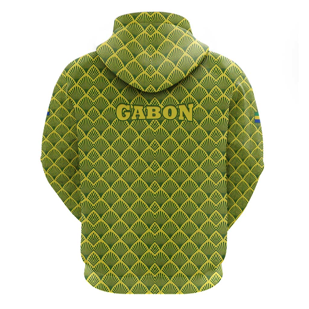 Gabon Tribal Pattern Hoodie with National Flag Colors and Bold Text Design TS04