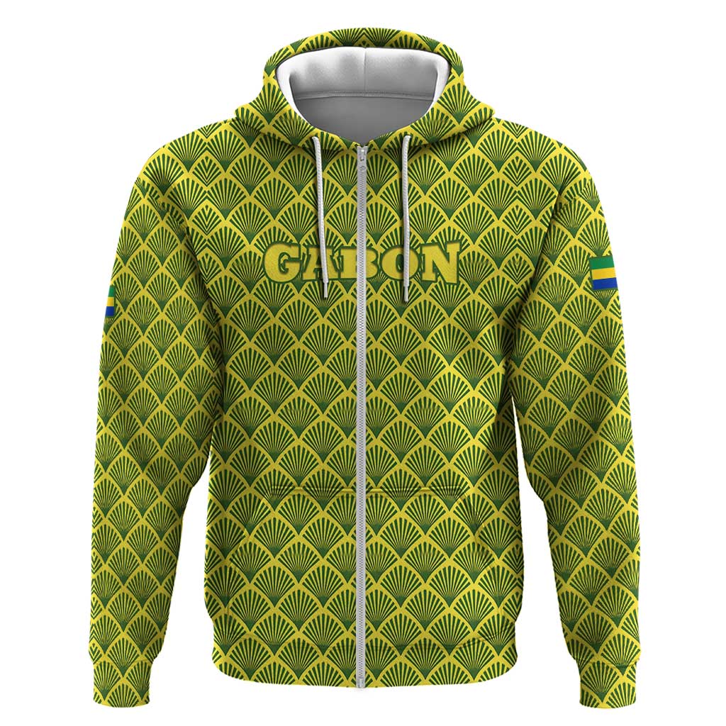 Gabon Tribal Pattern Hoodie with National Flag Colors and Bold Text Design TS04