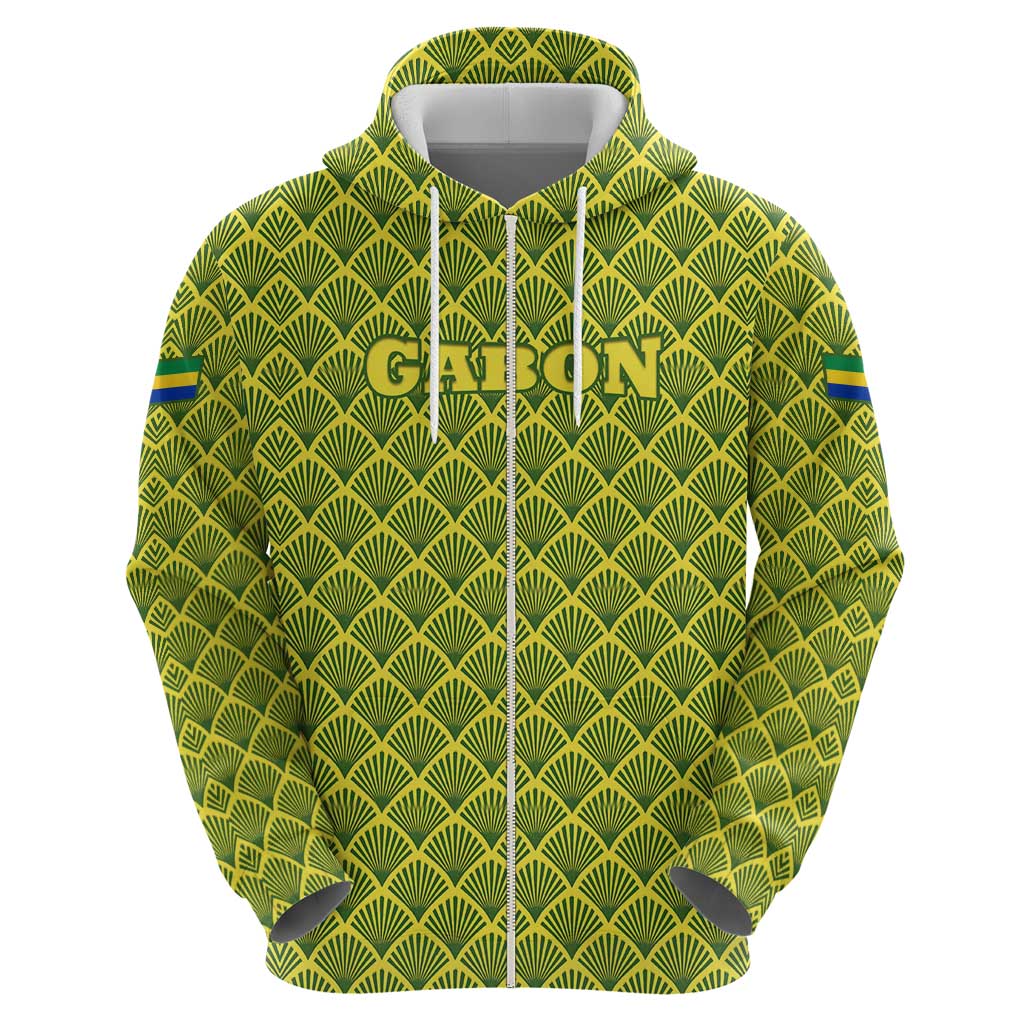 Gabon Tribal Pattern Hoodie with National Flag Colors and Bold Text Design TS04