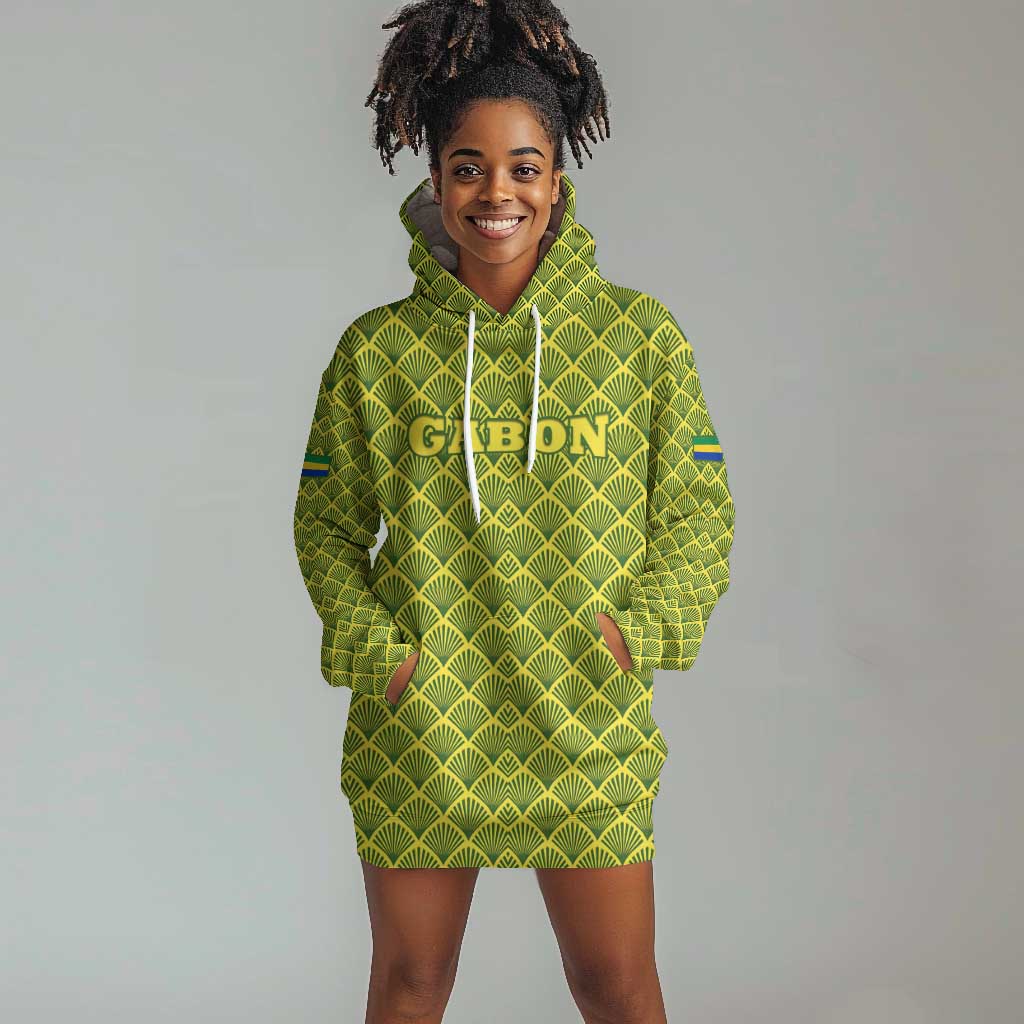Gabon Tribal Pattern Hoodie Dress - National Flag Colors and Bold Text Design TS04