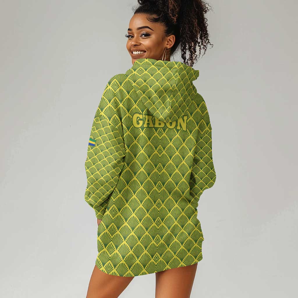 Gabon Tribal Pattern Hoodie Dress - National Flag Colors and Bold Text Design TS04