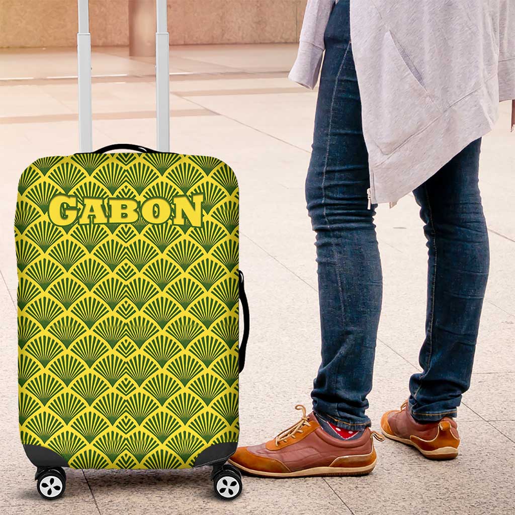 Gabon Tribal Pattern Luggage Cover with National Flag Colors and Bold Text Design TS04