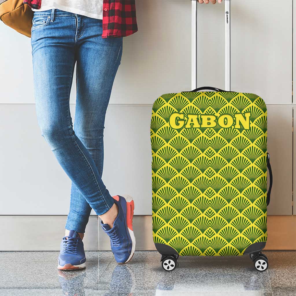 Gabon Tribal Pattern Luggage Cover with National Flag Colors and Bold Text Design TS04