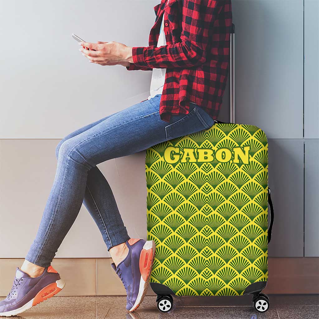 Gabon Tribal Pattern Luggage Cover with National Flag Colors and Bold Text Design TS04