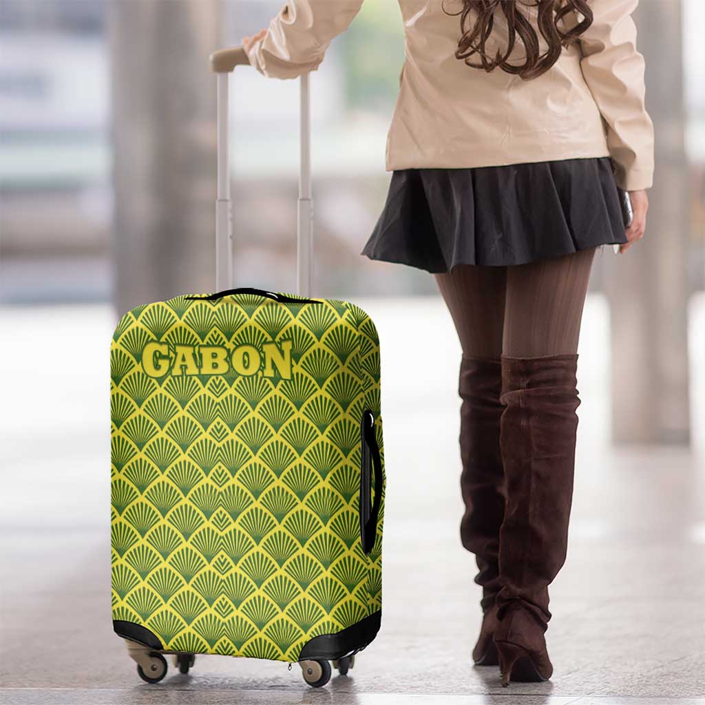 Gabon Tribal Pattern Luggage Cover with National Flag Colors and Bold Text Design TS04
