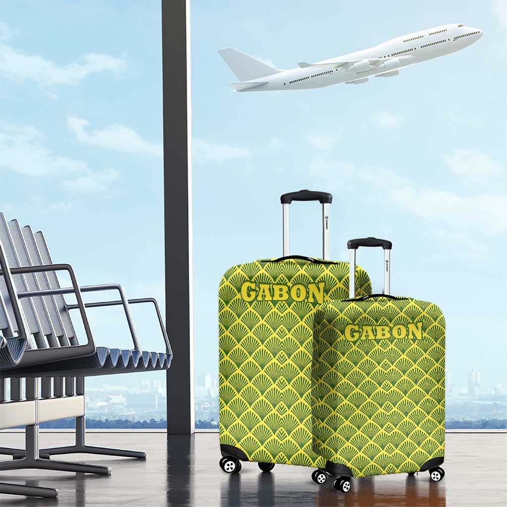 Gabon Tribal Pattern Luggage Cover with National Flag Colors and Bold Text Design TS04