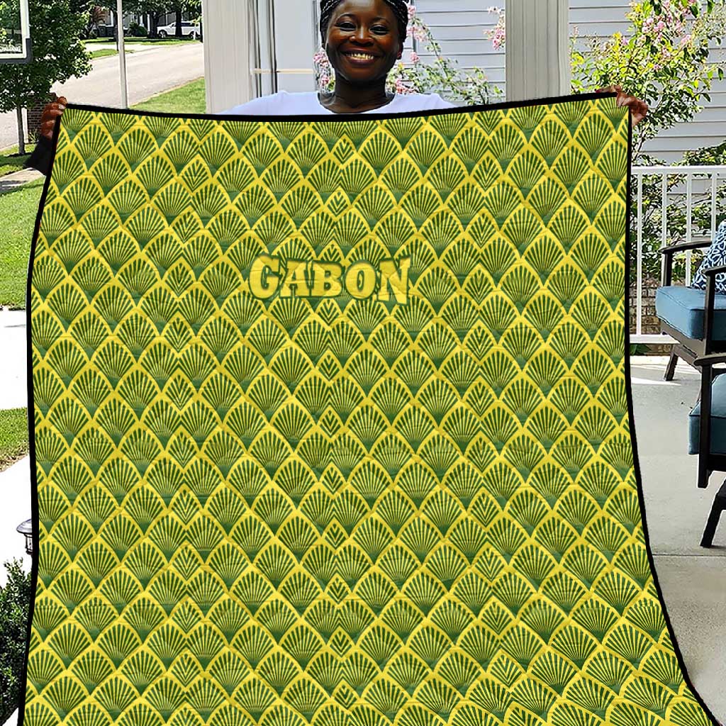 Gabon Tribal Pattern Quilt - National Flag Colors and Bold Text Design TS04