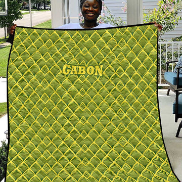Gabon Tribal Pattern Quilt - National Flag Colors and Bold Text Design TS04