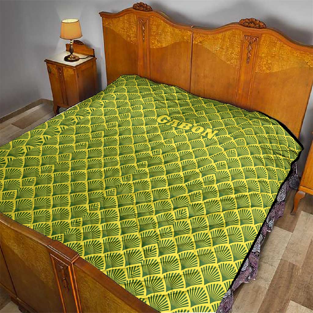 Gabon Tribal Pattern Quilt - National Flag Colors and Bold Text Design TS04