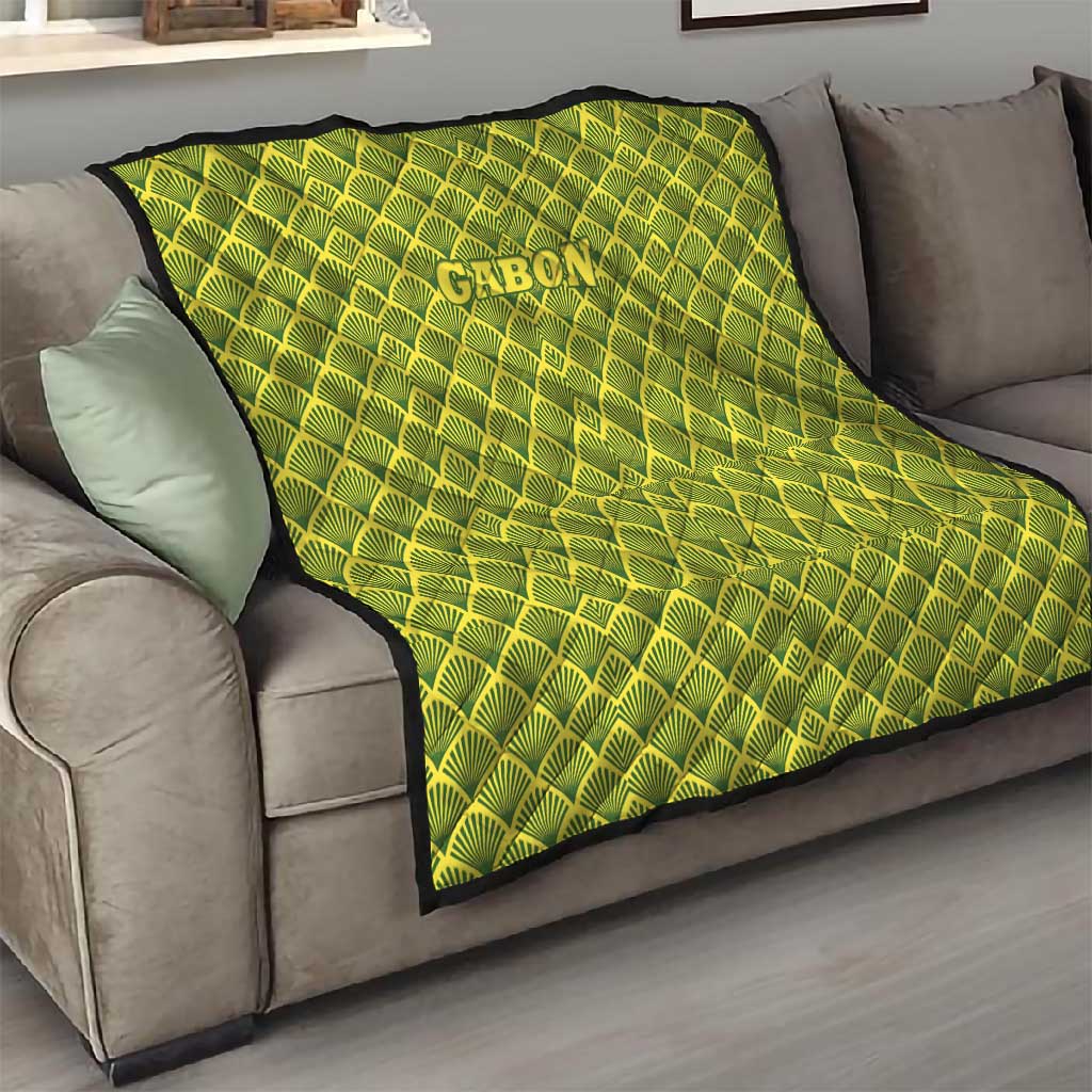 Gabon Tribal Pattern Quilt - National Flag Colors and Bold Text Design TS04