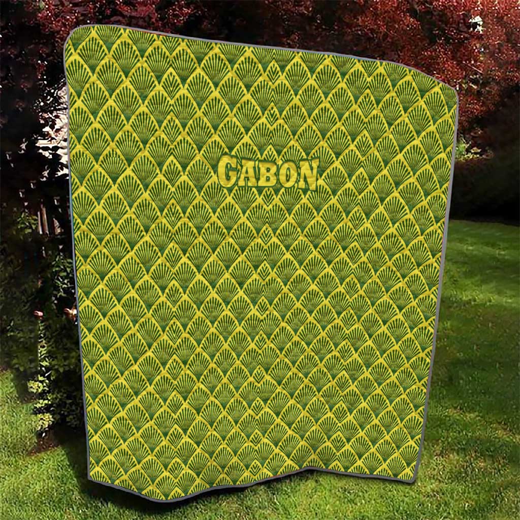 Gabon Tribal Pattern Quilt - National Flag Colors and Bold Text Design TS04