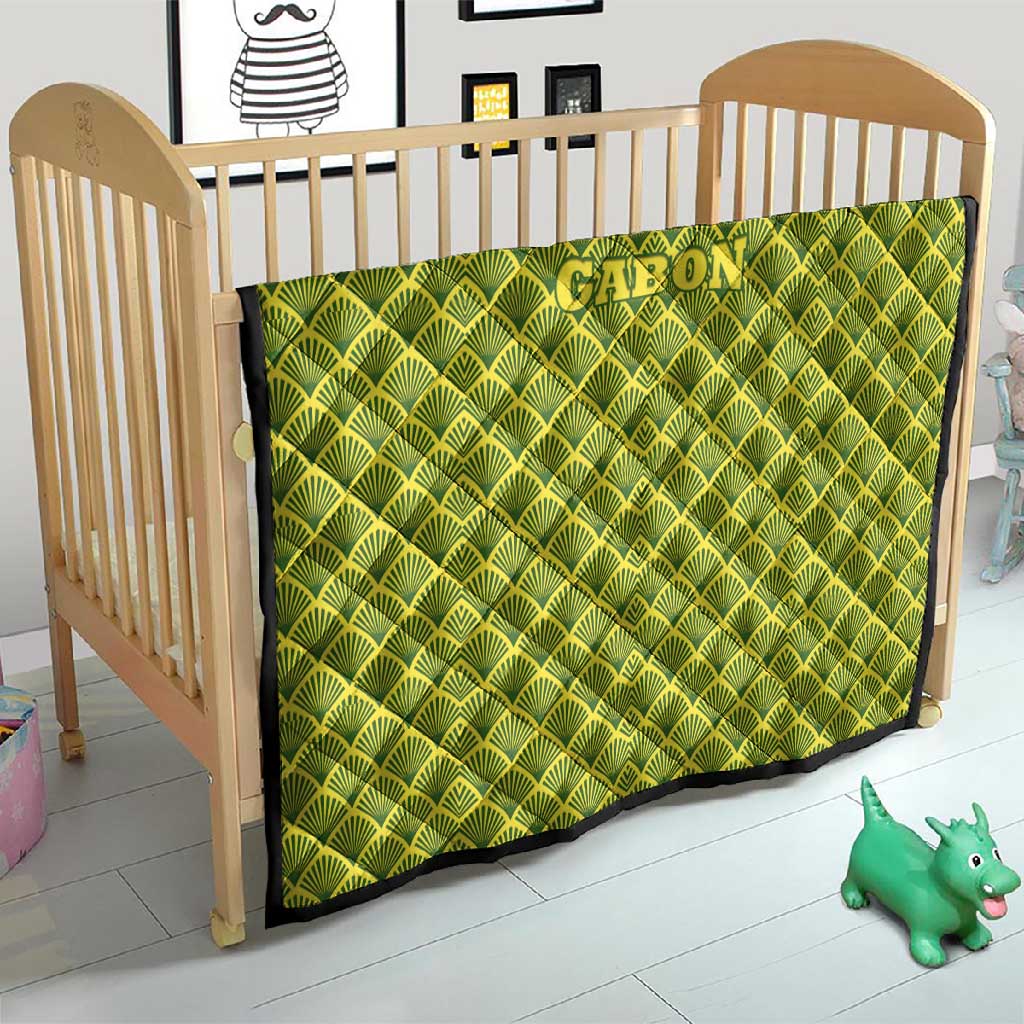 Gabon Tribal Pattern Quilt - National Flag Colors and Bold Text Design TS04