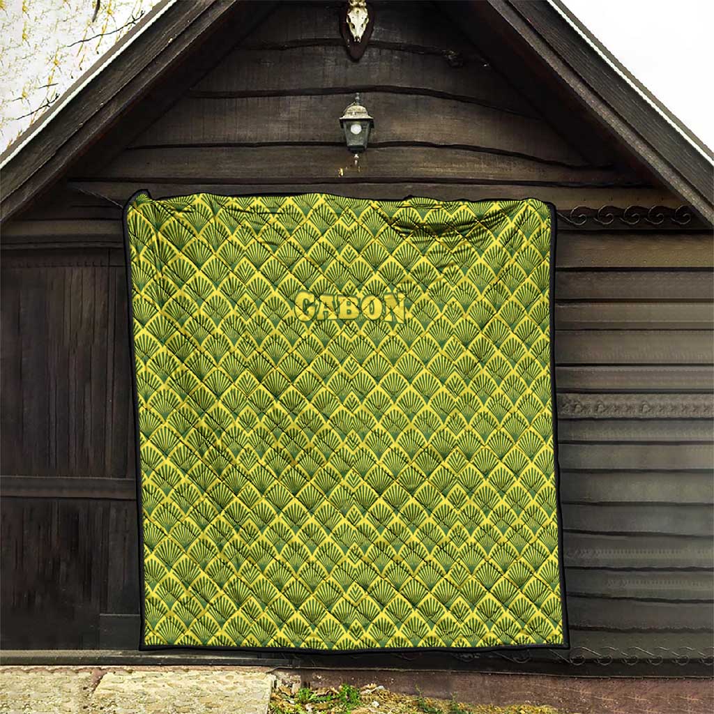 Gabon Tribal Pattern Quilt - National Flag Colors and Bold Text Design TS04