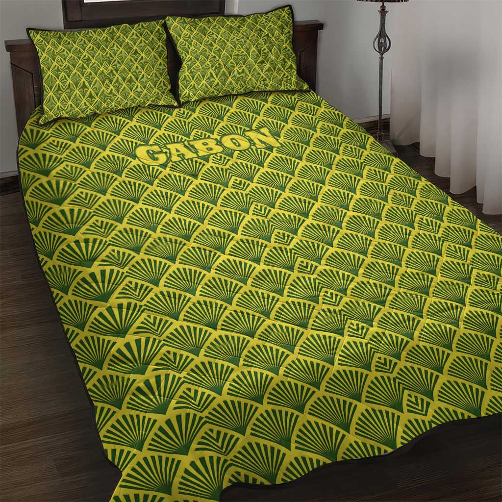 Gabon Tribal Pattern Quilt Bed Set - National Flag Colors and Bold Text Design TS04