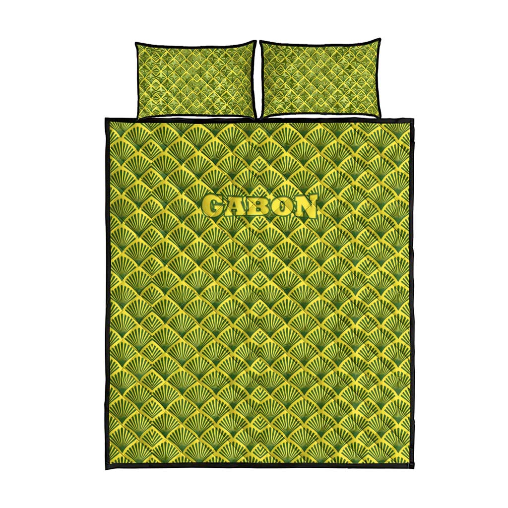 Gabon Tribal Pattern Quilt Bed Set - National Flag Colors and Bold Text Design TS04