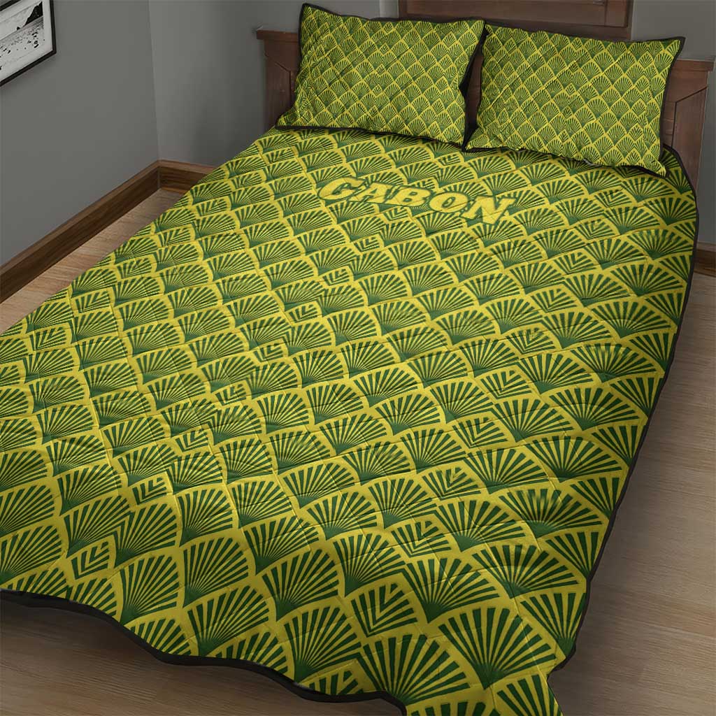 Gabon Tribal Pattern Quilt Bed Set - National Flag Colors and Bold Text Design TS04