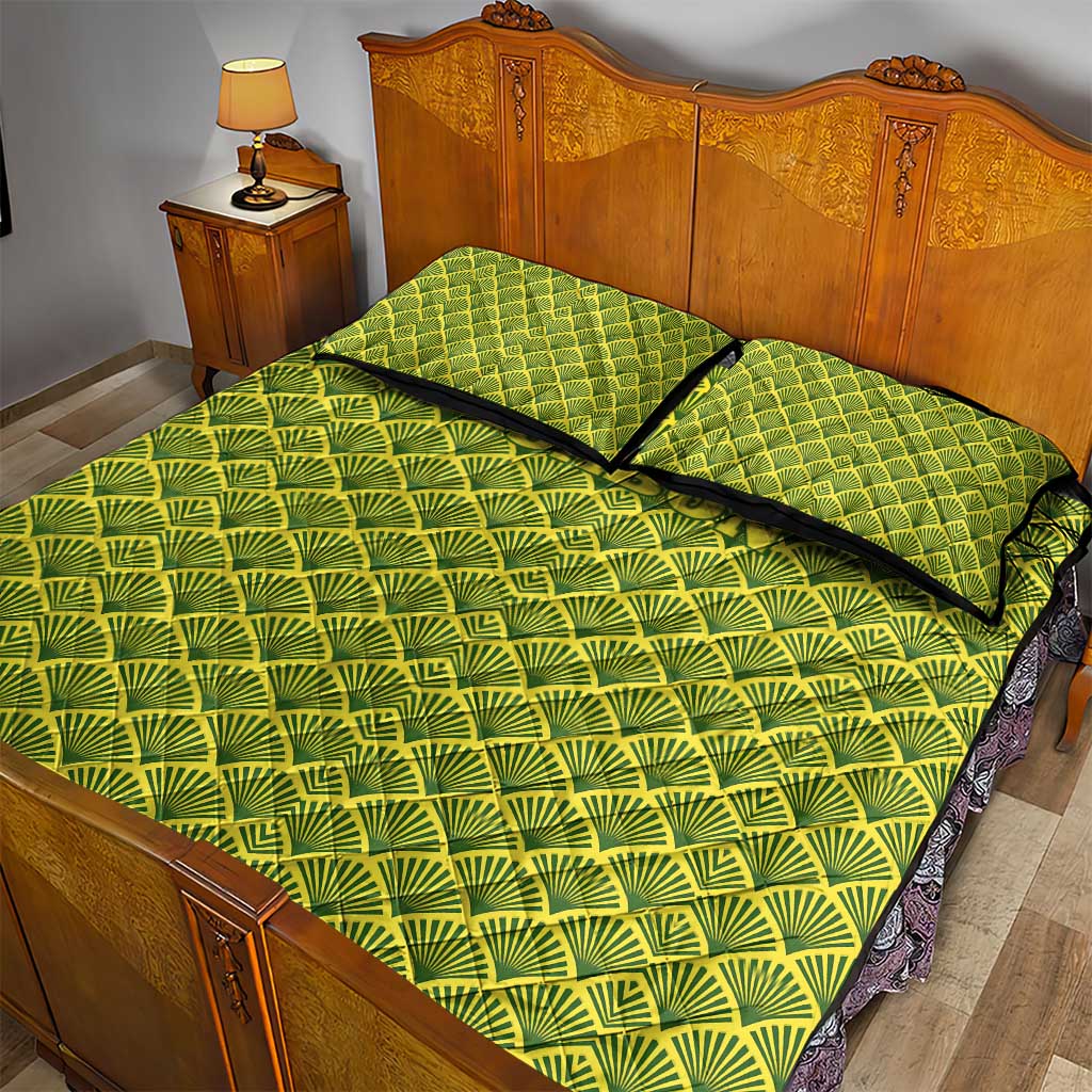 Gabon Tribal Pattern Quilt Bed Set - National Flag Colors and Bold Text Design TS04