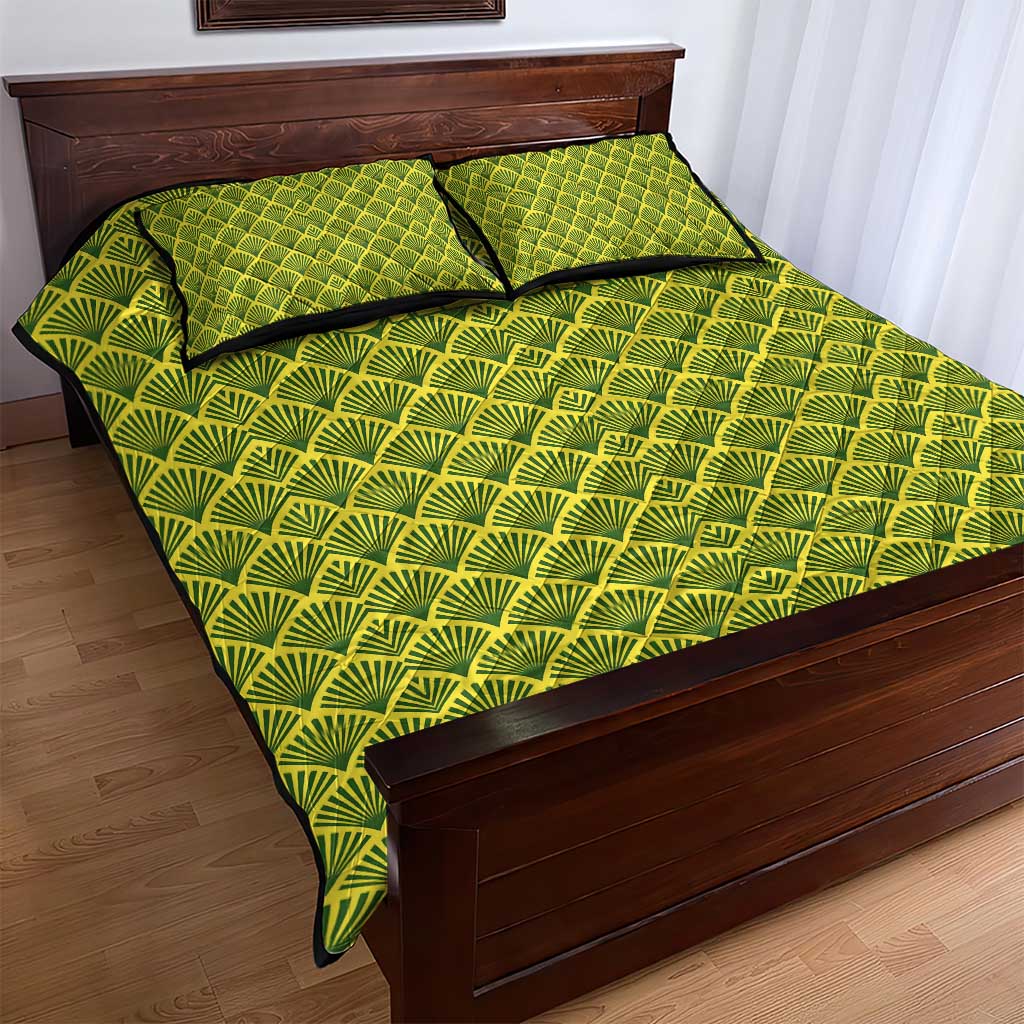 Gabon Tribal Pattern Quilt Bed Set - National Flag Colors and Bold Text Design TS04