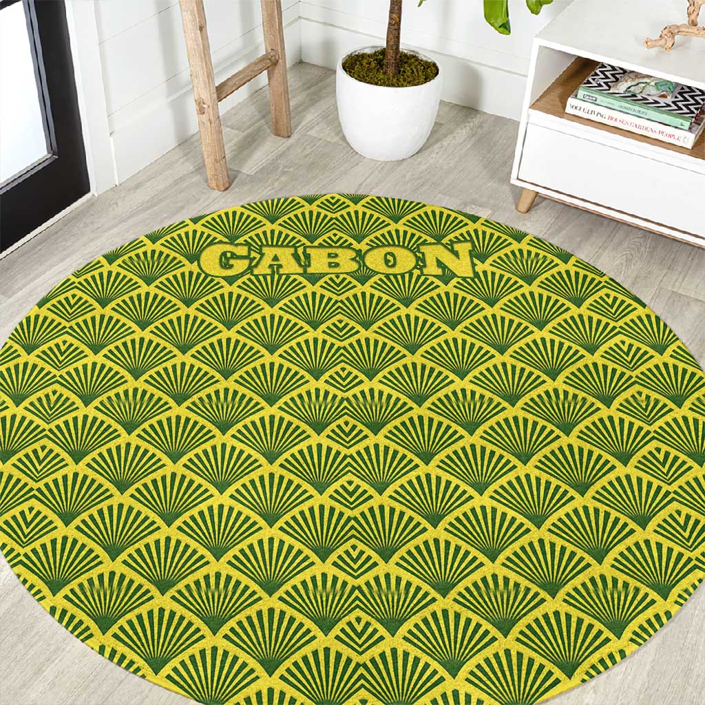 Gabon Tribal Pattern Round Carpet - National Flag Colors and Bold Text Design TS04