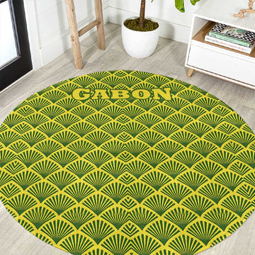Gabon Tribal Pattern Round Carpet - National Flag Colors and Bold Text Design TS04