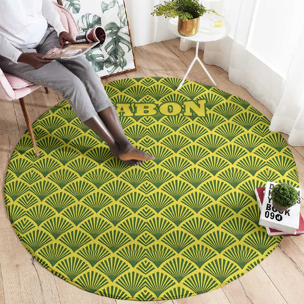 Gabon Tribal Pattern Round Carpet - National Flag Colors and Bold Text Design TS04