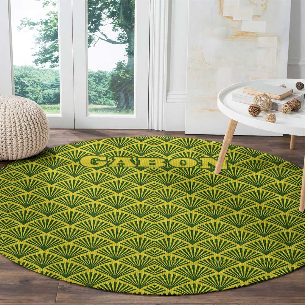 Gabon Tribal Pattern Round Carpet - National Flag Colors and Bold Text Design TS04