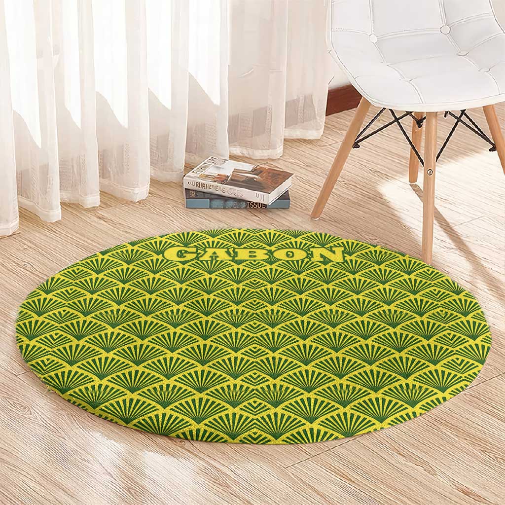 Gabon Tribal Pattern Round Carpet - National Flag Colors and Bold Text Design TS04