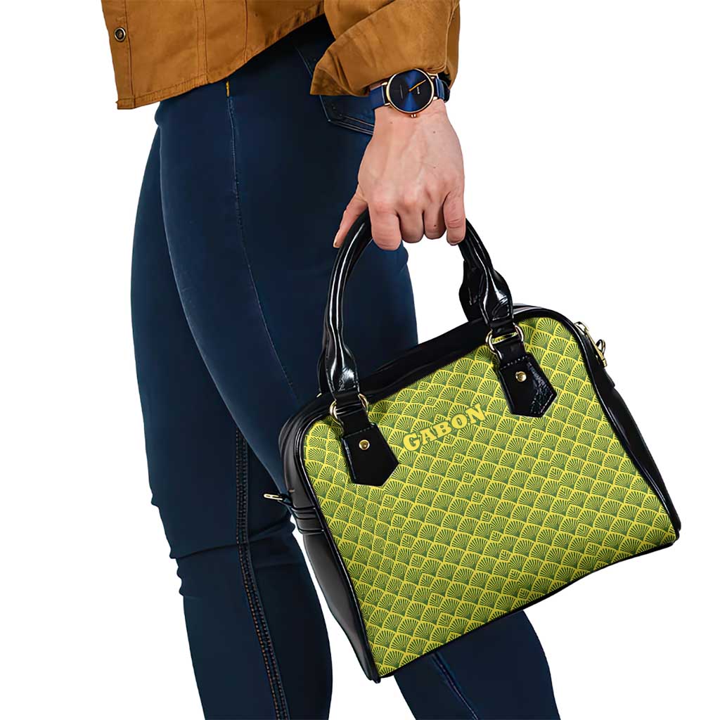 Gabon Tribal Pattern Shoulder Handbag with National Flag Colors and Bold Text Design TS04