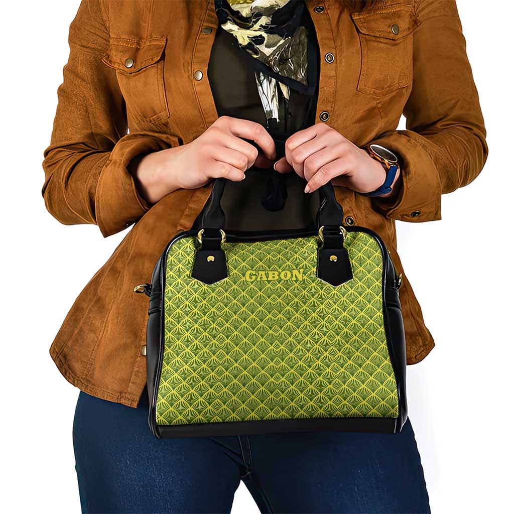 Gabon Tribal Pattern Shoulder Handbag with National Flag Colors and Bold Text Design TS04