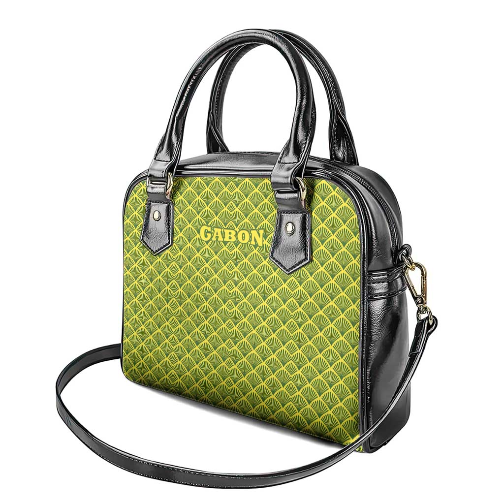 Gabon Tribal Pattern Shoulder Handbag with National Flag Colors and Bold Text Design TS04