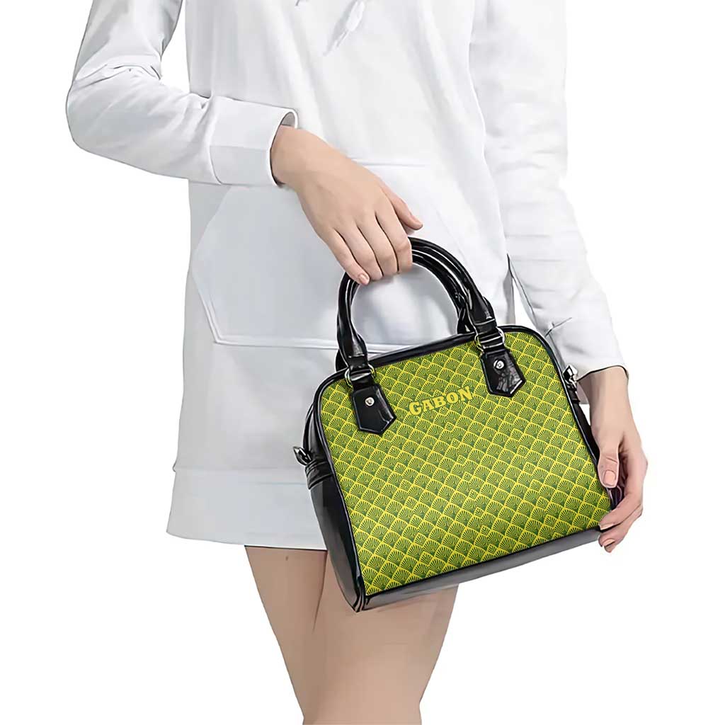 Gabon Tribal Pattern Shoulder Handbag with National Flag Colors and Bold Text Design TS04