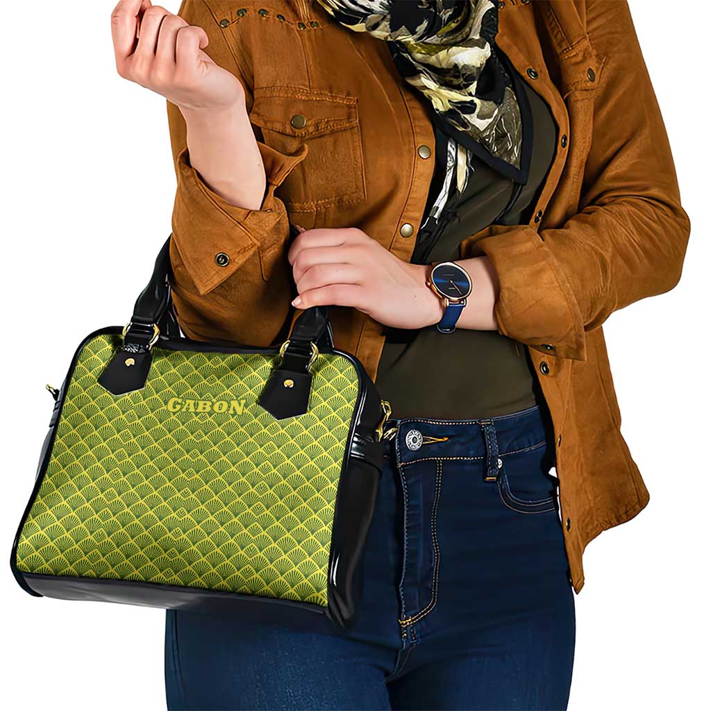 Gabon Tribal Pattern Shoulder Handbag with National Flag Colors and Bold Text Design TS04