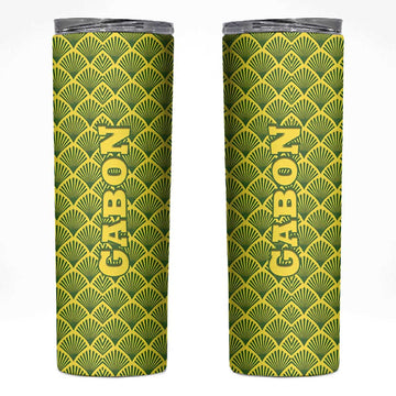Gabon Tribal Pattern Skinny Tumbler - National Flag Colors and Bold Text Design TS04