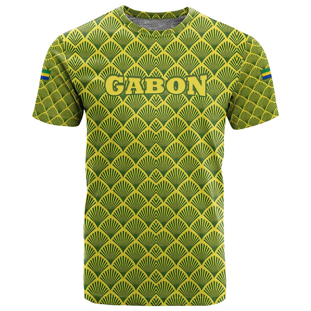 Gabon Tribal Pattern T shirt - National Flag Colors and Bold Text Design TS04