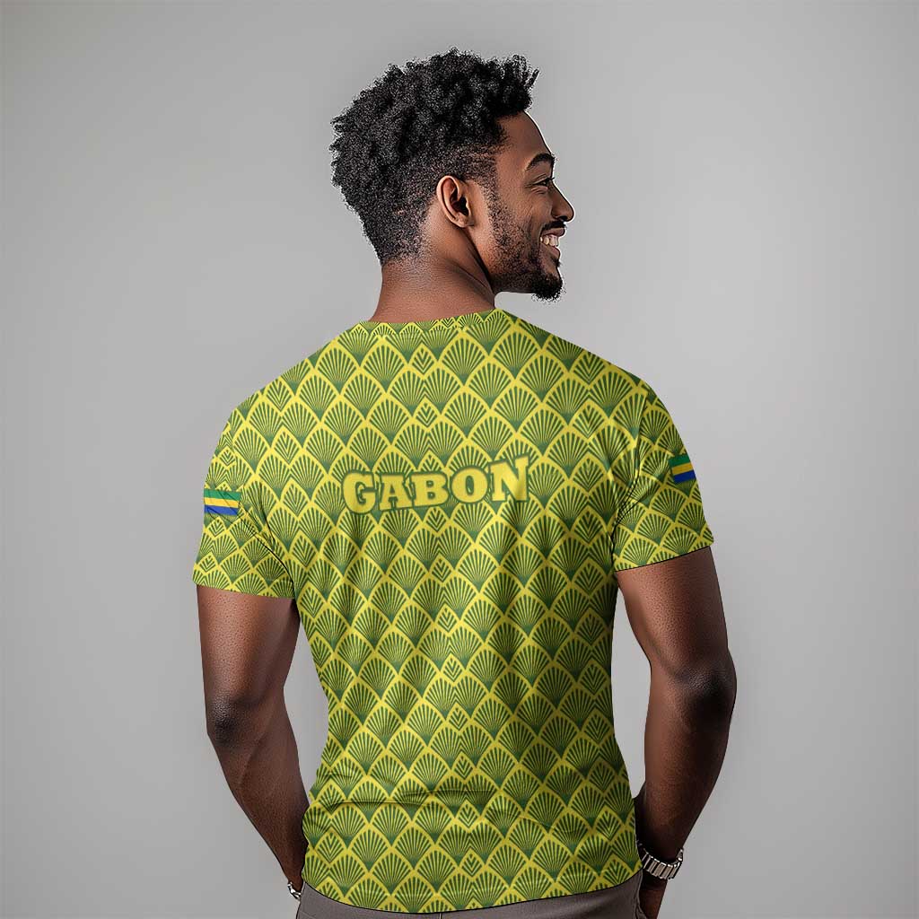 Gabon Tribal Pattern T shirt - National Flag Colors and Bold Text Design TS04