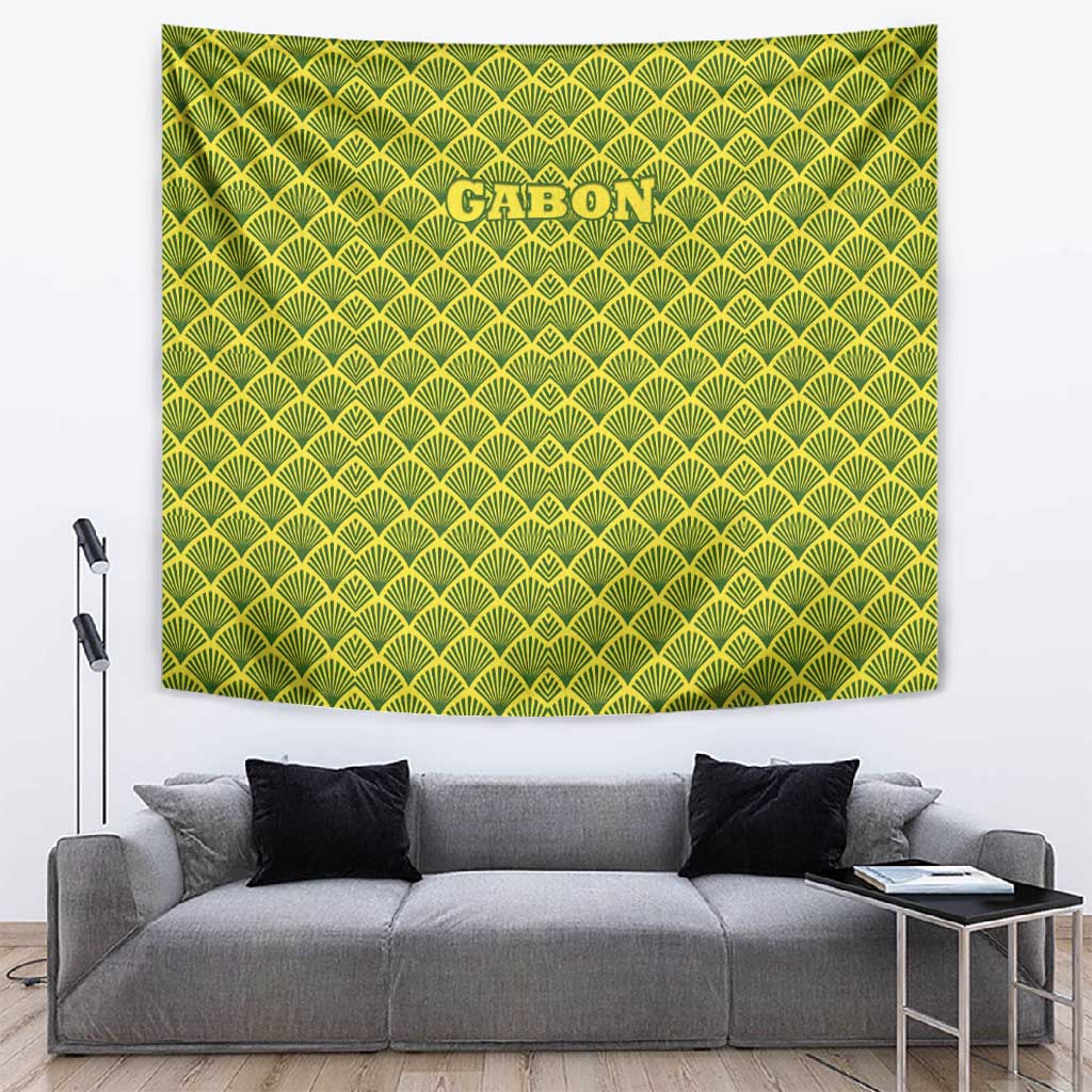 Gabon Tribal Pattern Tapestry - National Flag Colors and Bold Text Design TS04